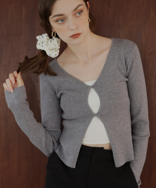 フロントオープンリブニットトップス