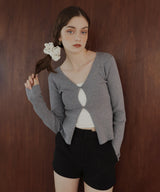 フロントオープンリブニットトップス