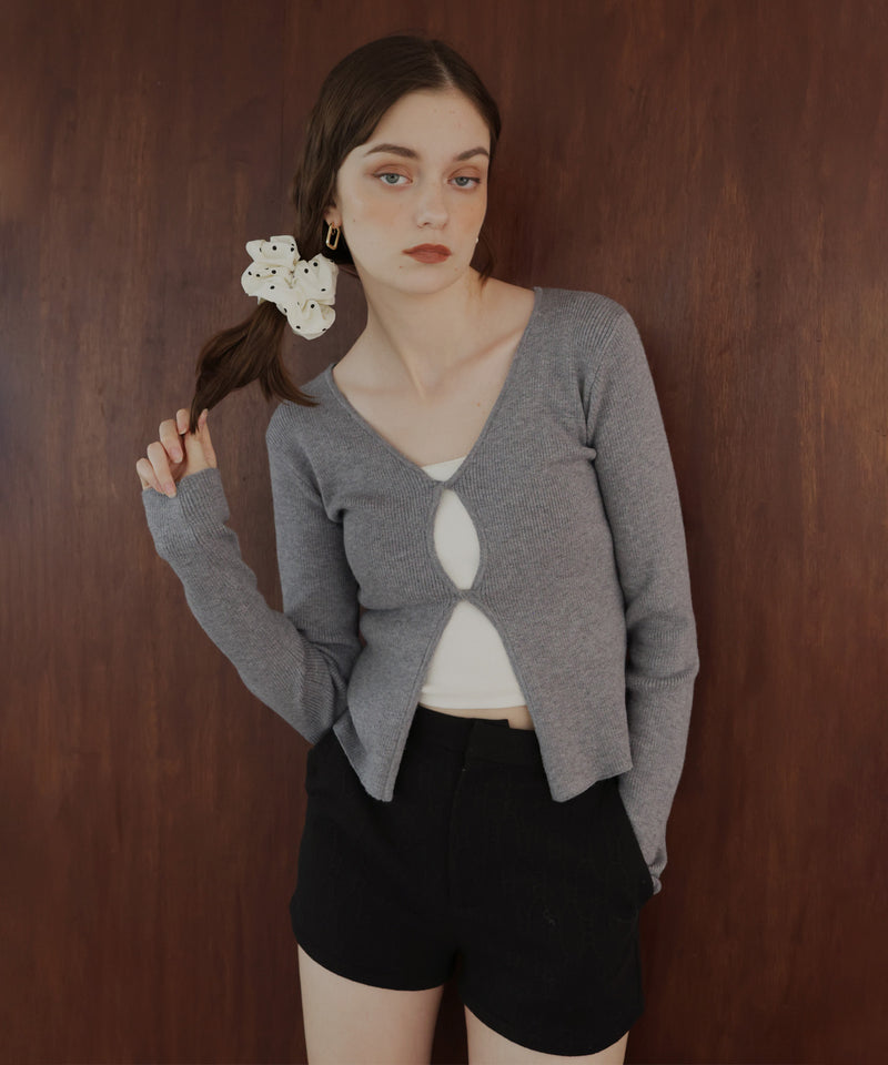 フロントオープンリブニットトップス