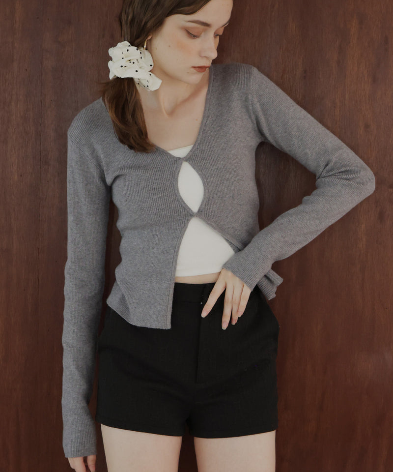 フロントオープンリブニットトップス
