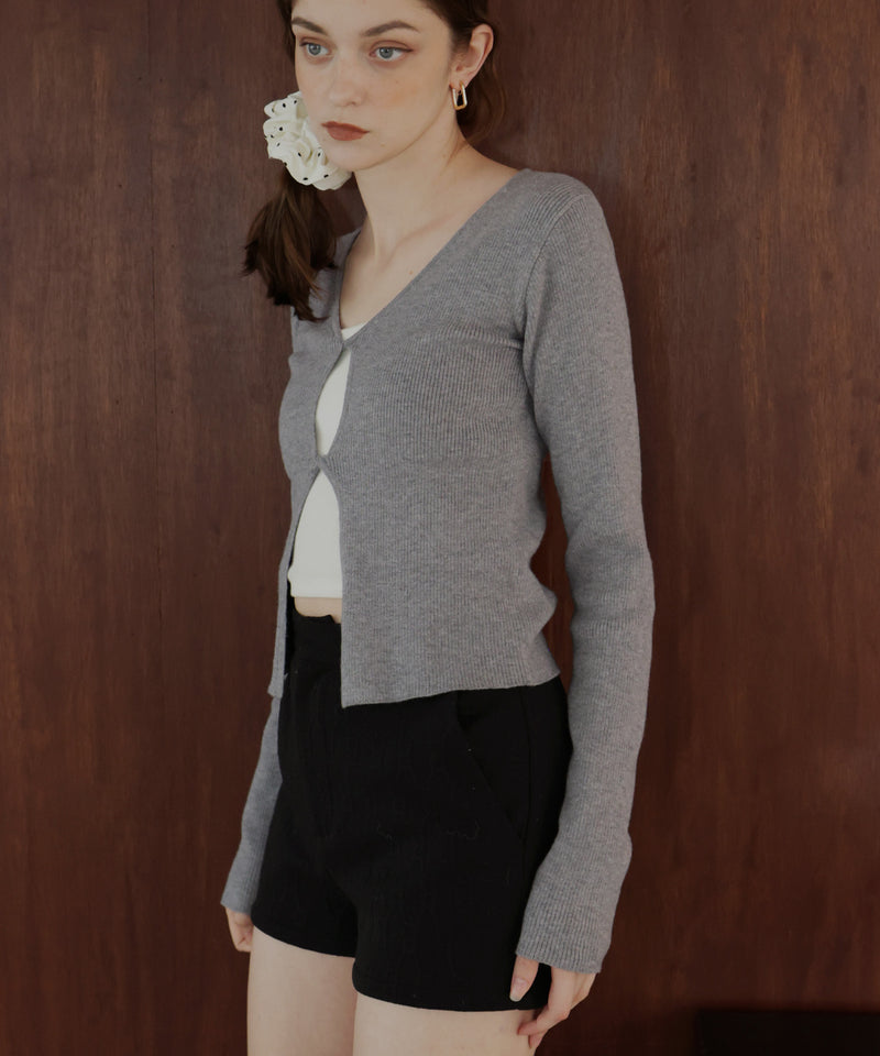 フロントオープンリブニットトップス