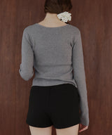 フロントオープンリブニットトップス