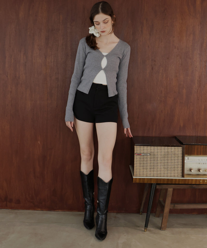 フロントオープンリブニットトップス