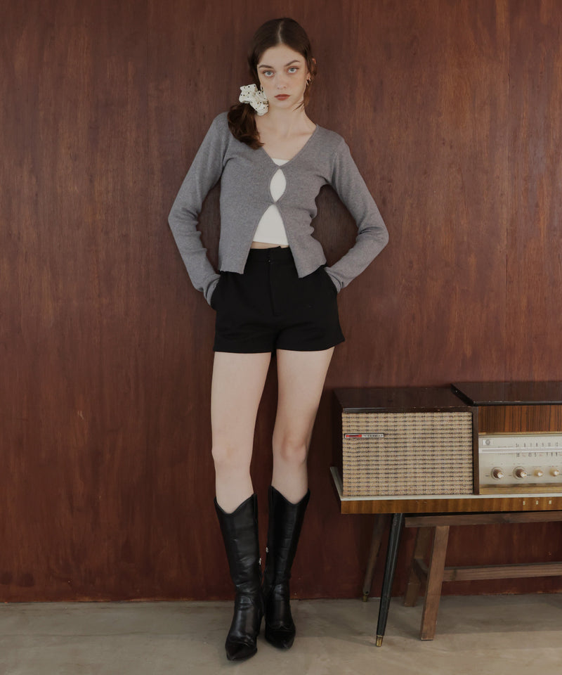 フロントオープンリブニットトップス