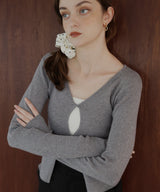 フロントオープンリブニットトップス