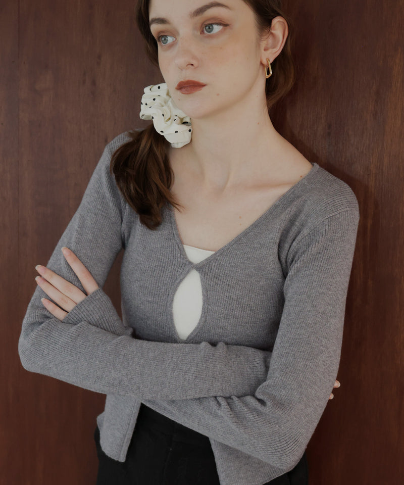 フロントオープンリブニットトップス