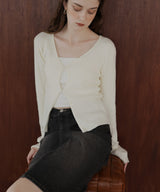 フロントオープンリブニットトップス
