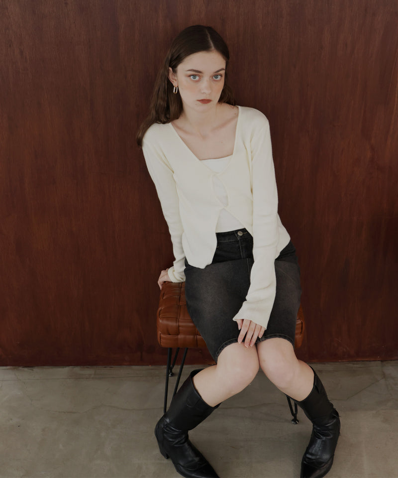 フロントオープンリブニットトップス