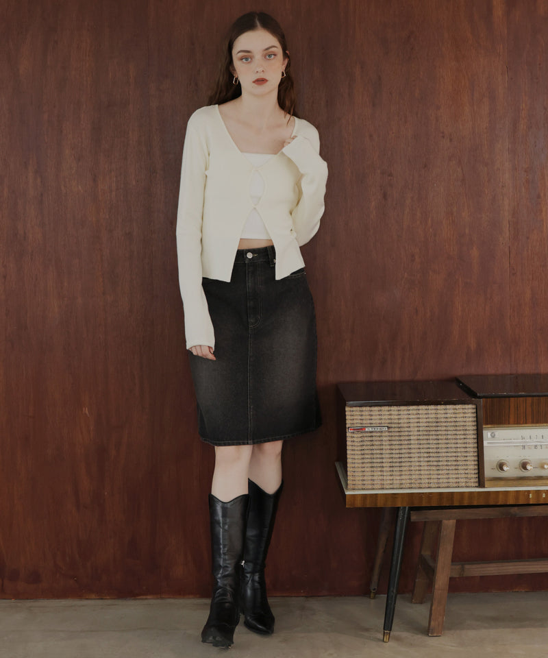 フロントオープンリブニットトップス