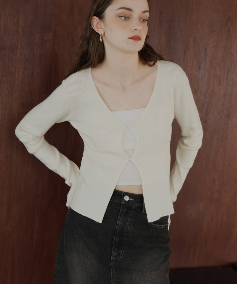 フロントオープンリブニットトップス