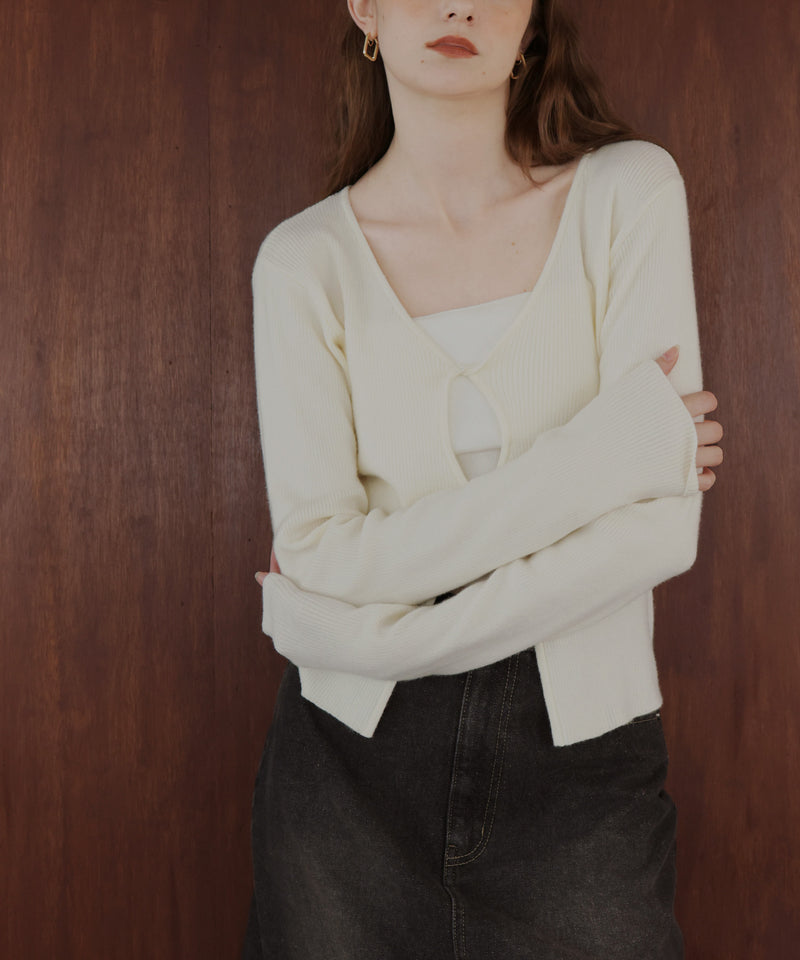 フロントオープンリブニットトップス