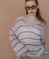 オーバーサイズVネックボーダーニット