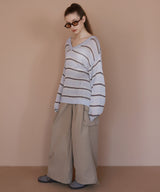 オーバーサイズVネックボーダーニット