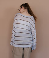 オーバーサイズVネックボーダーニット