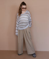 オーバーサイズVネックボーダーニット