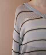 オーバーサイズVネックボーダーニット