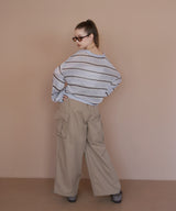 オーバーサイズVネックボーダーニット