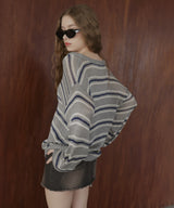 オーバーサイズVネックボーダーニット