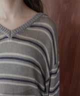 オーバーサイズVネックボーダーニット