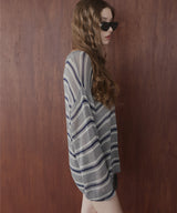 オーバーサイズVネックボーダーニット