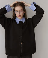 レイヤード風 配色襟ニットカーディガン