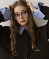 レイヤード風 配色襟ニットカーディガン