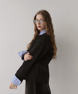 レイヤード風 配色襟ニットカーディガン