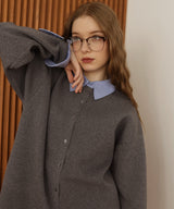 レイヤード風 配色襟ニットカーディガン