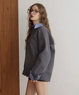 レイヤード風 配色襟ニットカーディガン