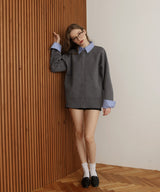 レイヤード風 配色襟ニットカーディガン