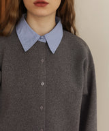 レイヤード風 配色襟ニットカーディガン