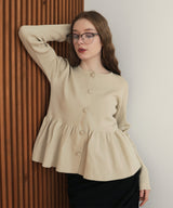 ウエスト切替ペプラムフレアニットカーディガン