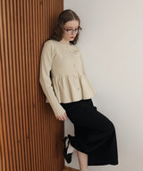 ウエスト切替ペプラムフレアニットカーディガン