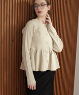 ウエスト切替ペプラムフレアニットカーディガン