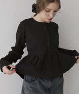 レイヤード風 配色襟ニットカーディガン