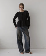 ウエスト切替ペプラムフレアニットカーディガン