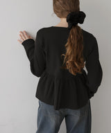 ウエスト切替ペプラムフレアニットカーディガン