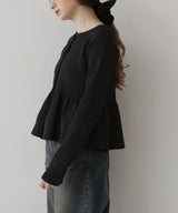 ウエスト切替ペプラムフレアニットカーディガン