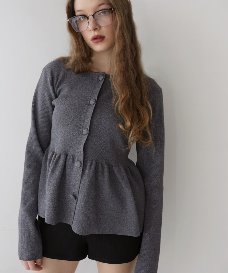 2月上旬予約商品】ウエスト切替ペプラムフレアニットカーディガン – Mili