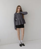 ウエスト切替ペプラムフレアニットカーディガン