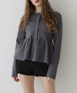 ウエスト切替ペプラムフレアニットカーディガン