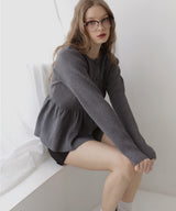 ウエスト切替ペプラムフレアニットカーディガン