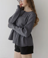 ウエスト切替ペプラムフレアニットカーディガン