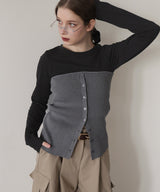 リブニットビスチェデザイン長袖Tシャツ