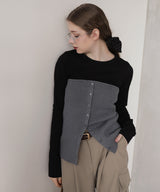 リブニットビスチェデザイン長袖Tシャツ