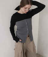 リブニットビスチェデザイン長袖Tシャツ