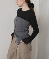 リブニットビスチェデザイン長袖Tシャツ