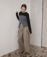 リブニットビスチェデザイン長袖Tシャツ