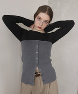 リブニットビスチェデザイン長袖Tシャツ