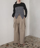 リブニットビスチェデザイン長袖Tシャツ